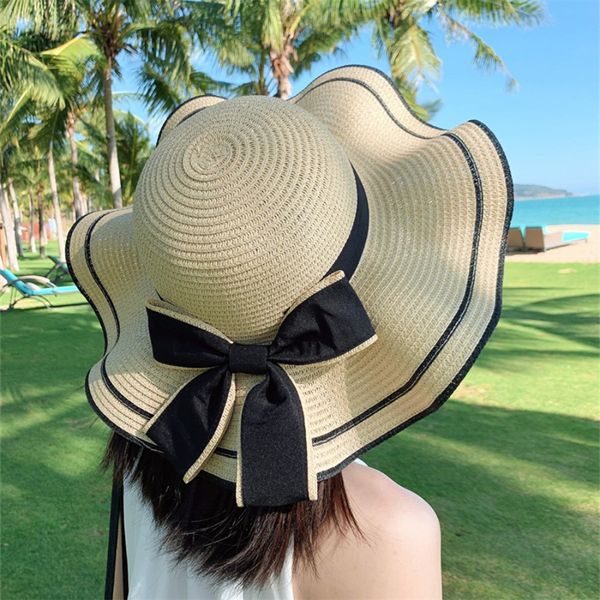 Стильные женщины соломенные шляпы летние луки пляжные шляпы Солнцезащитная защита.