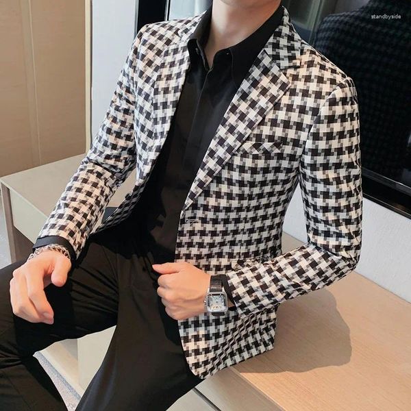 Abiti da uomo 2023 Business British Style Casual Blazer Slim Thousand Bird Plaid Temperamento Bottone singolo