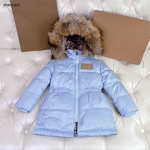Luxo crianças inverno puffer para baixo casacos do bebê casacos longos designer de pele com capuz xadrez forro jaquetas menina menino quente à prova vento casaco