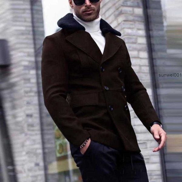 Giacche da uomo Giacche da uomo Autunno Inverno Casual Manica lunga Cappotto con colletto in lana Moda Solido Abito monopetto Slim Cappotti corti di lana