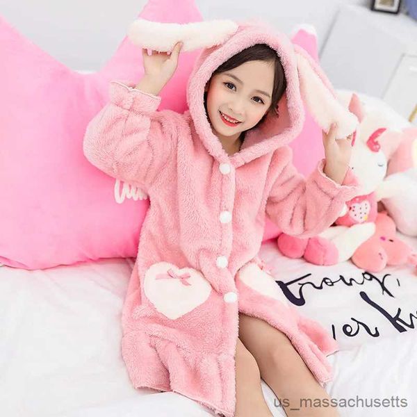 Pijamas meninas pijamas roupões de banho engrossados de inverno para crianças coral veludo pijamas infantis roupões para casa roupas para adolescentes r231108