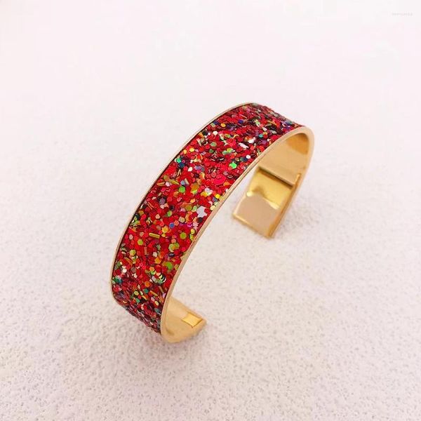 Bracciale rigido europeo vintage stile corte da donna colorato braccialetto glitter metallico aperto perfetto gioielli eleganti per le vacanze di tutti i giorni