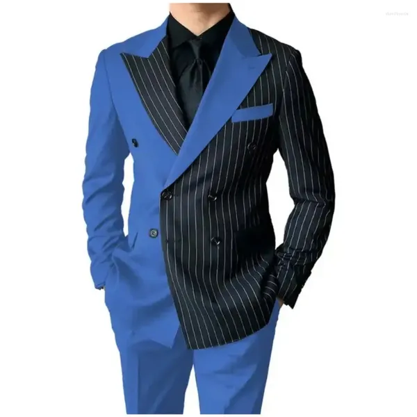 Herrenanzüge Neueste Patchwork Männer Nadelstreifen Slim Fit 2 Stück Smoking Terno Masculino Prom Hochzeit Bräutigam Maßgeschneiderte männliche Blazer