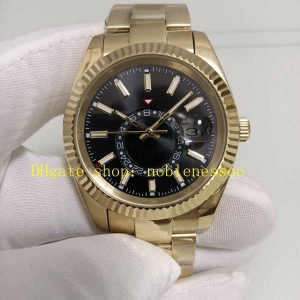 Relógios masculinos com foto real de 32 estilos 42 mm 326938 pulseira de aço dourado de dois tons mostrador preto pulseira de borracha mecânica 326934 ouro rosa 326933 relógio esportivo automático