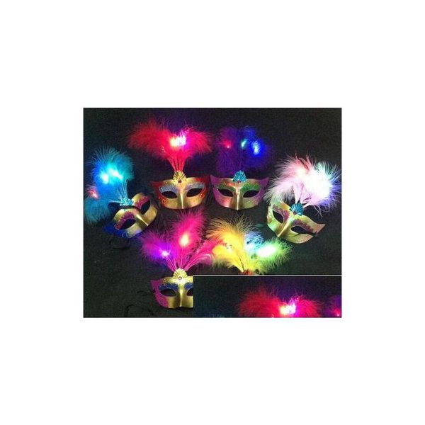 Máscaras de festa Máscara de luzes LED Feather com dança leve colorida ding venezian halloween mascarerada entrega home jardim festive su dhca9