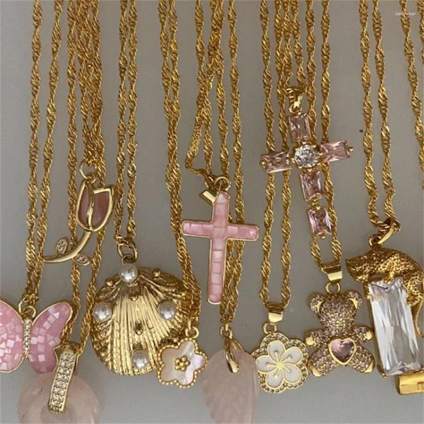 Colares Pingente NCEE Clássicos Mês de Nascimento Flor Neckalce para Mulheres Aço Inoxidável Oval Cristal Gargantilha Presentes de Aniversário Moda Jóias