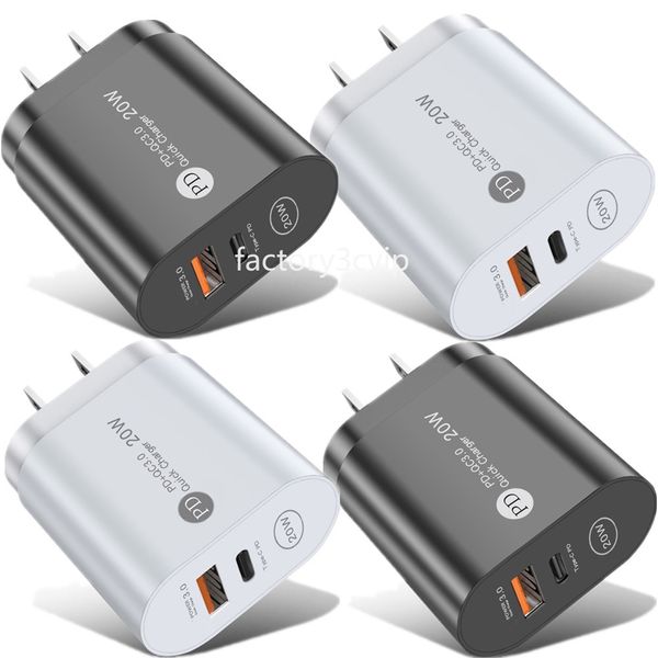 Carga rápida rápida UE EUA Reino Unido 20W 12W PD Tipo C USB C Carregador de parede Adaptadores de energia inteligentes para IPad Iphone 11 12 13 Samsung Huawei F1 com caixa de varejo