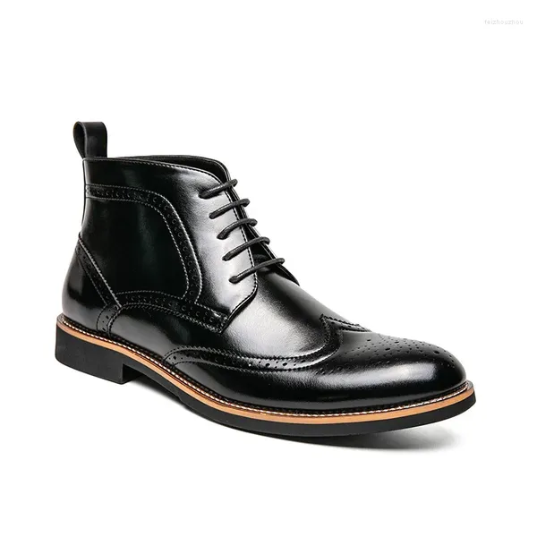 Botas masculinas Brogue Lace Up Curto Festa de Casamento Retro Casual Vintage Tornozelo Clássico Couro