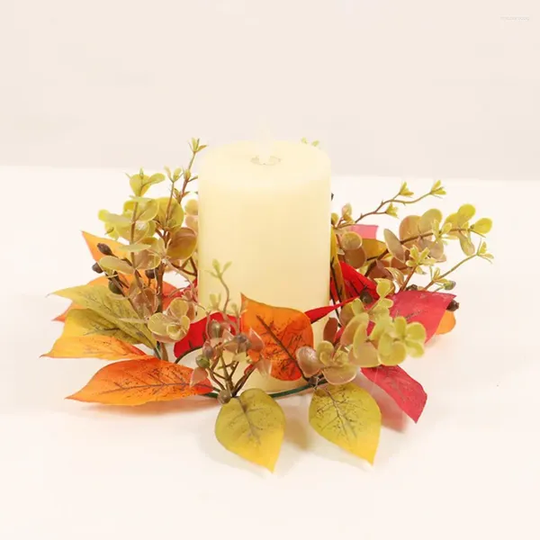 Dekoratif Çiçekler 20 cm Sonbahar Mum Yüzük Çelenkleri Hafif Hasat Garland Yapay Çelenk Şükran Günü Cadılar Bayramı Dekorasyonu