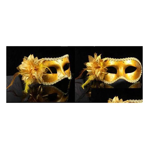 Máscaras de festa Mulheres por atacado Y Máscara veneziana de Hallowmas com Flower Feather Dance Drop Drop Home Garden Festive Supplies Dhury