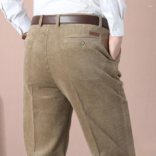 Pantaloni da uomo doppio velluto a coste pieghettati uomo autunno spesso dritto allentato kaki nero pantaloni casual pantaloni maschili vita alta 2023