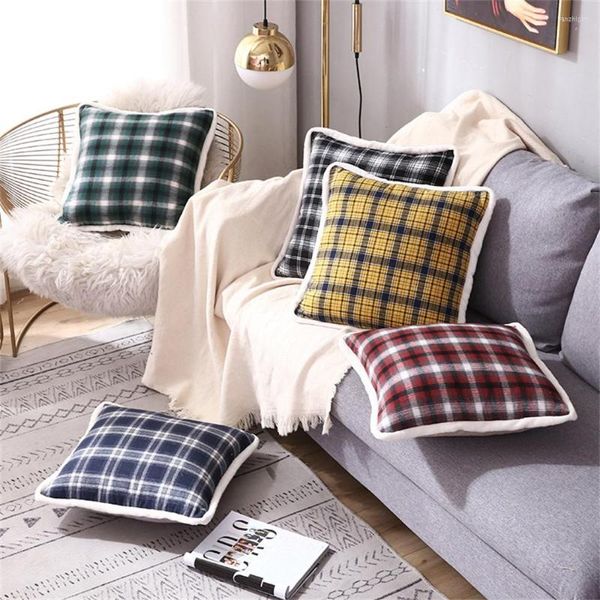 Kissen Luxus Geometrische Plaid Kissenbezug Flanell Spitze Britische Tartan Abdeckung 3D-Druck Gingham Überwurf Fall Sofa Auto