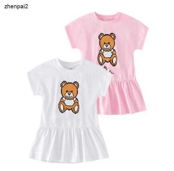 Abito di marca per neonate di lusso Lettere estive Stampate Abiti da orso di cartone animato Abito a maniche corte per bambini Gonna in cotone per ragazza Vestiti per bambini