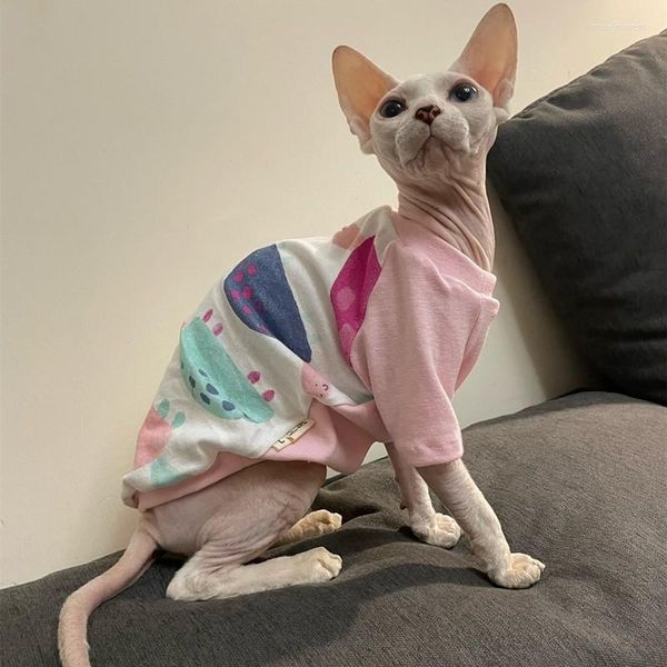 Trajes de gato roupas de esfínx para camiseta de camisola sem pêlos de algodão devon rex camiseta macia mangas compridas