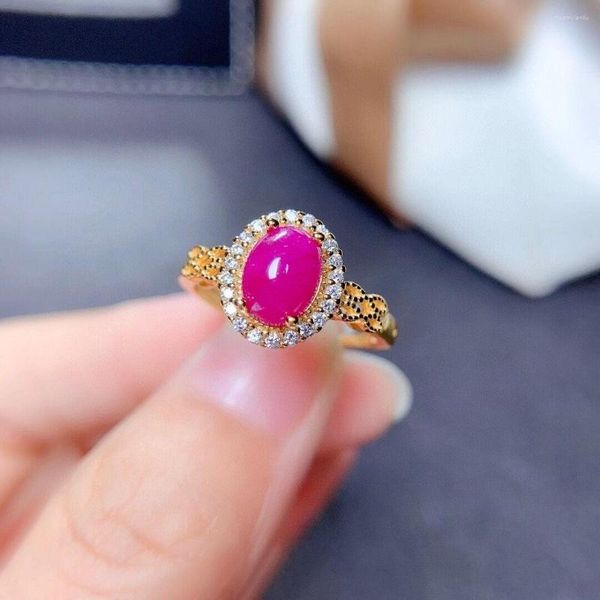 Anelli a cluster Naturale Ruby Set Luxury Classic Ladies Ring Pendant S925 Sterling Silver Plassoted Gold Engagement