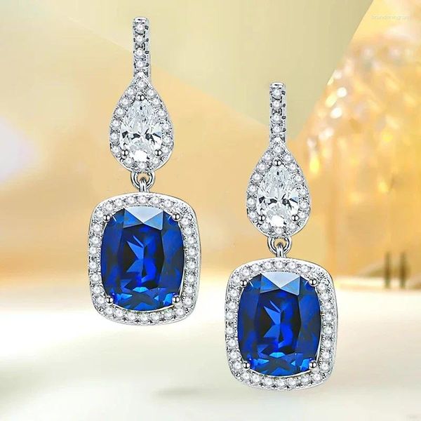 Brincos de garanhão desejo artificial azul tesouro prata esterlina incrustada com gemas luz luxo alto sentido menina