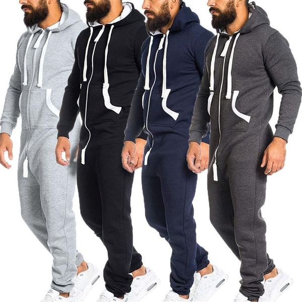 Calças masculinas de uma peça vestuário pijama playsuit zíper hoodie masculino onesie camuflagem impressão macacão streetwear macacão t200104237l