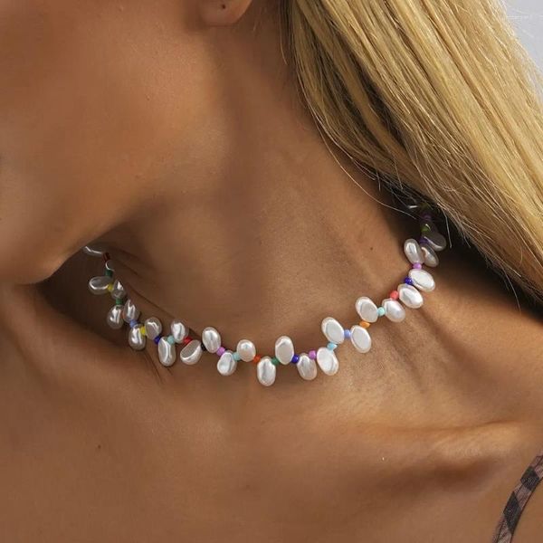 Halsband Farbe Unregelmäßige Imitation Perle Halskette Für Frauen Mode Alle-Spiel Damen Dance Party Schmuck Großhandel Direkt Verkäufe