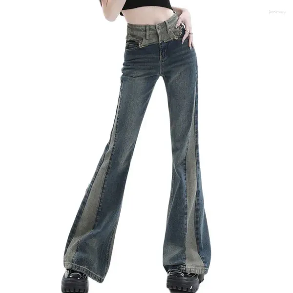 Женские джинсы 2023, весенне-летние брюки с рисунком, брюки-клеш в стиле ретро, свободные удобные брюки с высокой талией
