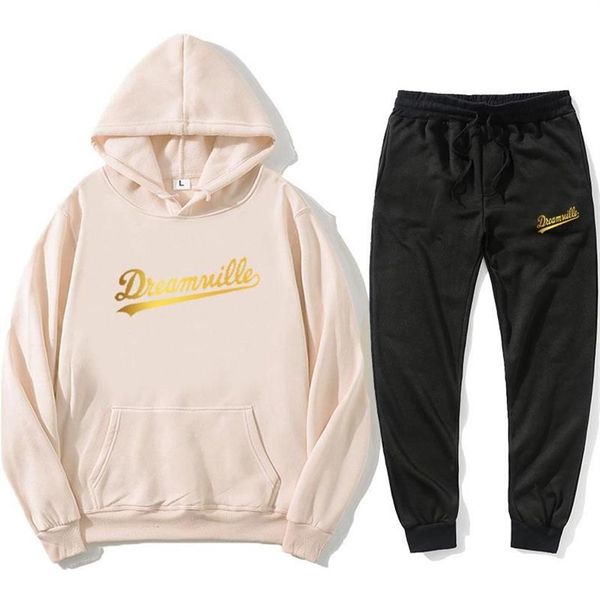 Homens Tracksuits Hoodie Masculino Terno Hip Hop Dreamville J Cole Logo Capuz Presa Carta Capuz Jogging Calças Inverno Fleece Dos288i