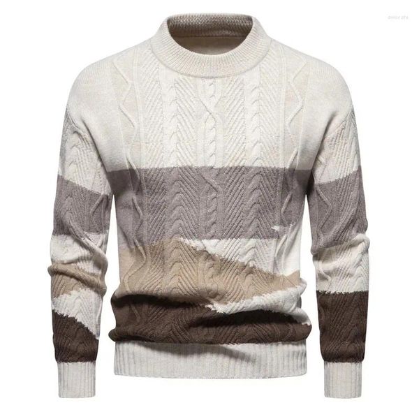 Coletes masculinos M-3XL! 2 cores! Outono e inverno moda casual tendência contraste cor splice malha em torno do pescoço camisola de manga comprida