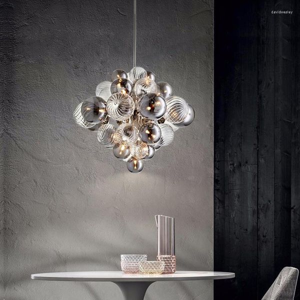 Lampadari Nordic Lustre LED Lampadario El Decorazione Soffitto Lampadina a bolle Lampada a sospensione in vetro Lampada per sala espositiva