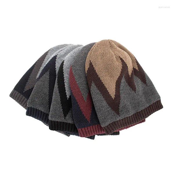 Baskenmütze, dreifarbig, lässig, gestrickt, Baggy-Fit, Slouchy-Mütze, Wintermütze mit Fleece-Futter