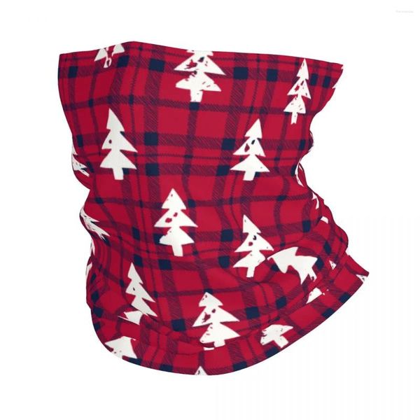 Accan Unisex Woodland Noel Ağaçları Çiftlik Evi Tarzı Bandana Aksesuarları Boyun Gaiter Klasik Kırmızı Damalı Ekose Balaclava Maske Eşarp