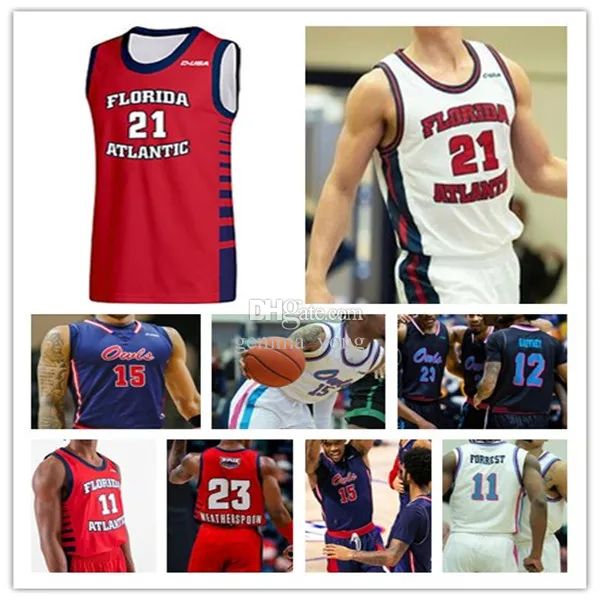 CUSTOM Florida Atlantic Owls FAU College Basketball Jersey Johnell Davis Alijah Martin Vladislav Goldin Nicholas Boyd Michael Forrest Bryan