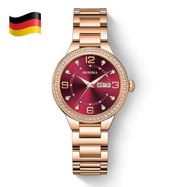 OCLEY Conjunto de diamantes da moda com pulseira de aço em ouro rosa e calendário duplo à prova d'água que brilha no escuro, relógio feminino Tiktok quente