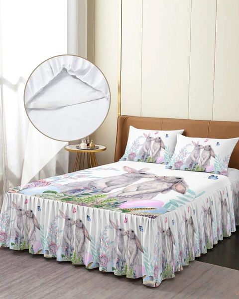 Saia de cama flor de páscoa borboleta aquarela colcha equipada com fronhas capa de colchão conjunto de cama lençol