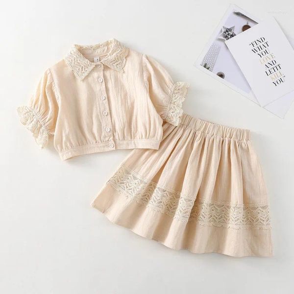 Kleidungssets im koreanischen Stil für Mädchen, Sommer, Spitzenhemd, Röcke, 2-tlg