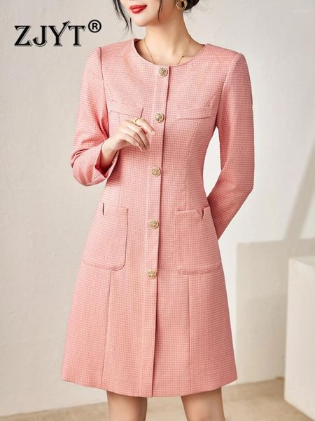 Abiti casual ZJYT Designer Autunno Inverno Per le donne 2023 Manica lunga Ufficio Abiti Para Mujer Elegante Rosa Nero Semplice Aline Robe