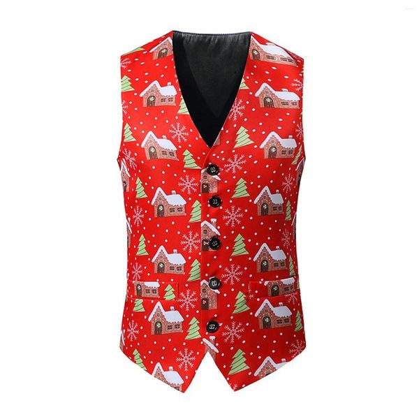 Gilet da uomo Natale Babbo Natale Campana di neve stampato Gilet adorabile per uomo Cravatta al collo Set Abbigliamento da festa per la famiglia slim fit maschile