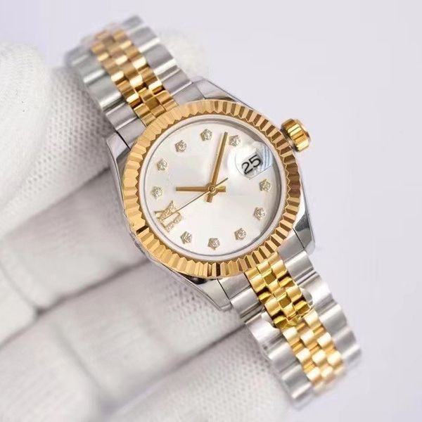 Mulheres de ouro de luxo assistem 28mm DateJust Designer Wristwatches Lady Automatic Watches for Womens Valentine's Christmas Gift for With Aço inoxidável