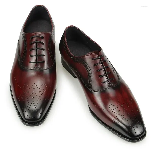 Kleidschuhe Herren für Geschäftsbüro Italien Hochwertiges echtes Leder Schwarz Weinrot Schuhe Elegante Qualität Bequem