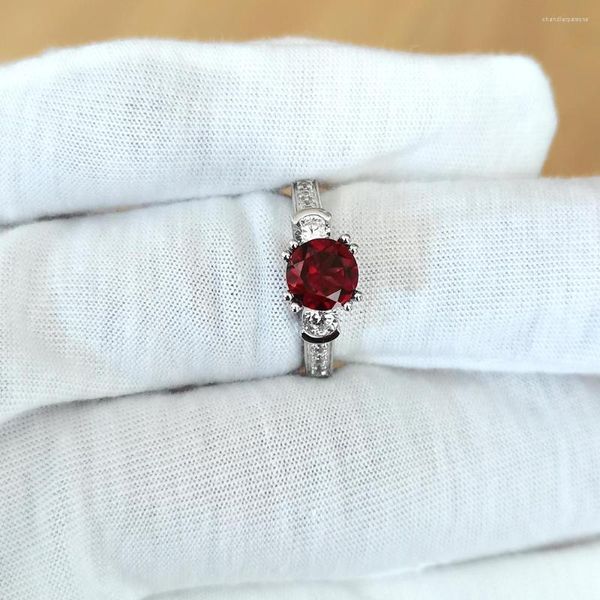 T GG Anéis Cluster Anéis Mulheres 925 Anel de Prata Garnet Vermelho 7mm Pedra Preciosa Natural Jóias de Casamento Janeiro Birthstone Pedra da Sorte R132RGN