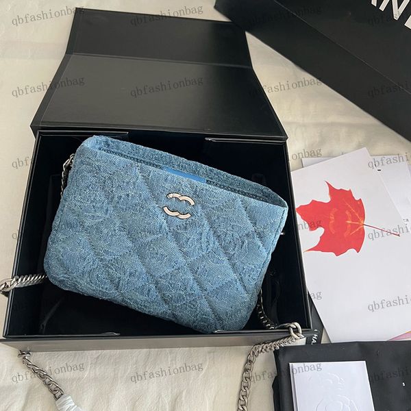 Mini Mini Bola feminina Denim Camellia Silver Hardware Metal Chain Love Lock Ajuste Ajuste Buckle Phone Bag Bag Bag Box Box Designer 18x12cm