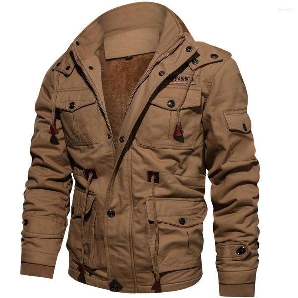 Herren Down Male Plus Velvet Warm Hooded Tooling Wind Wash Tactical Jacket Herrenmantel Größe M-6XL Marke Wintermode