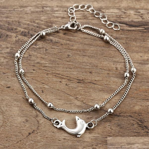 Tornozeleiras 1pc Chain Dolphin Fish Fish Tornillet Bracelet Jóias para os pés Mulheres pernas Ocean Praia Droga Droga 202 DHQCE