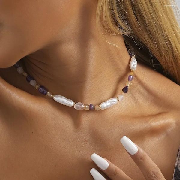 Halsband Mode Farbe Unregelmäßige Imitation Perle Natürliche Stein Halskette Für Frauen Einfach Alle-Spiel Dame Schmuck Großhandel