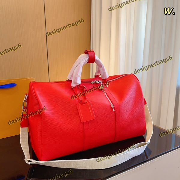 Bolsa de viagem de designer de luxo de alta qualidade para homens e mulheres, bolsa de viagem 45cm ou 50cm, em relevo, grande capacidade, à prova d'água, bolsa esportiva feminina, bolsa de viagem, mochila vermelha