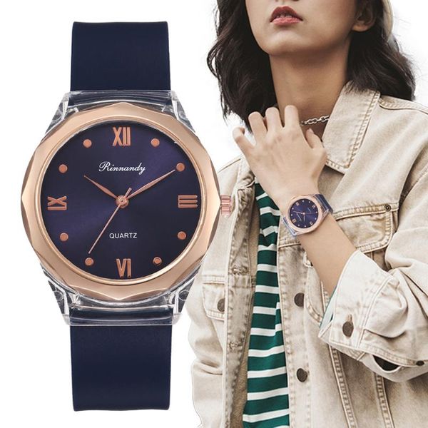 Armbanduhren Luxus römische einfache kreative Kunststofflegierung Zifferblatt Uhren Damenmode Quarz Silikon elegante Damen Damenuhr