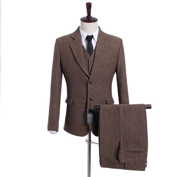 Erkek Suit Blazers balıksırtı 2 düğme çentik çentik erkekler ince fit kostüm gelinlik damat smokin smokin palto pantolon pantolon yelek kravat