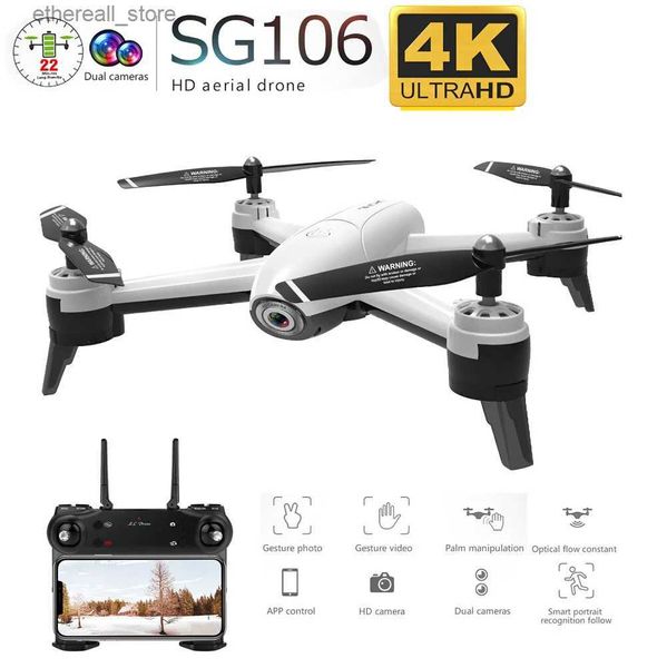 Drones SG106 Quadcopter WiFi FPV RC HD Câmera Dupla Drone 4K Câmera Fluxo Óptico 1080P Vídeo Aéreo RC Aeronaves Quadrocopter Brinquedos VS E58 Q231108