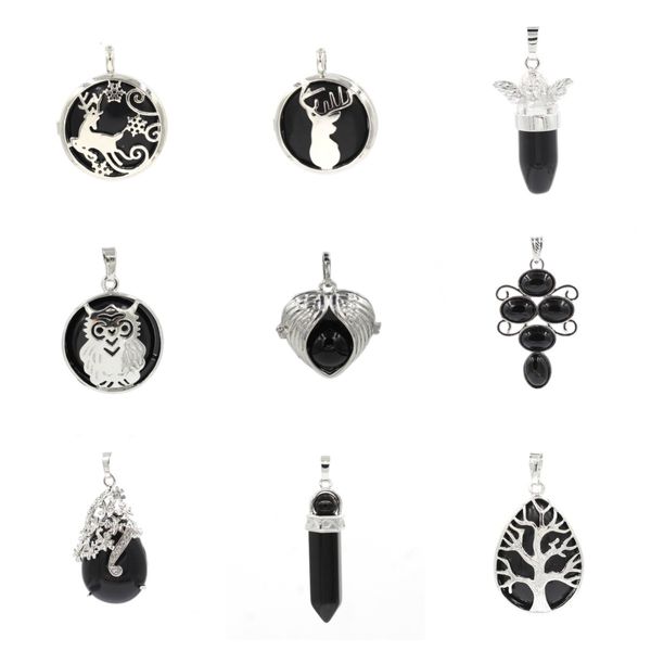 Natura Black Onyx Gemstone Pingente Pingente Chakra Owl Snowflake Wing Pinging for Mull Men Men Jóias por atacado