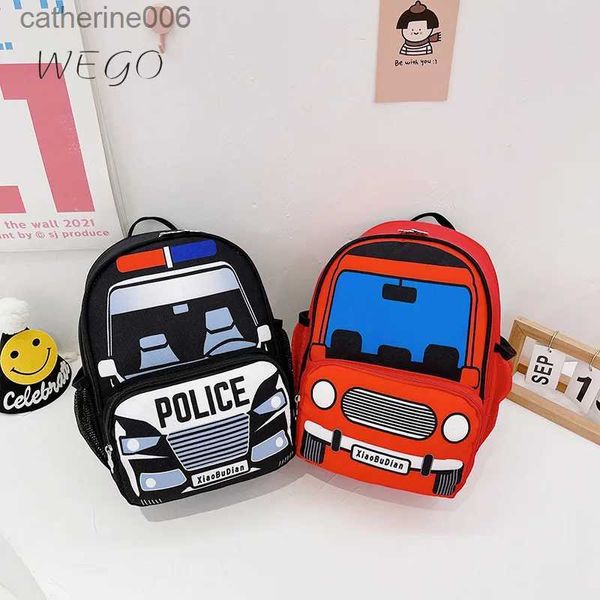 Mochilas escolares infantis moda pequena polícia carro mochila meninos e meninas moda coreana jardim de infância lanche mochilal231108