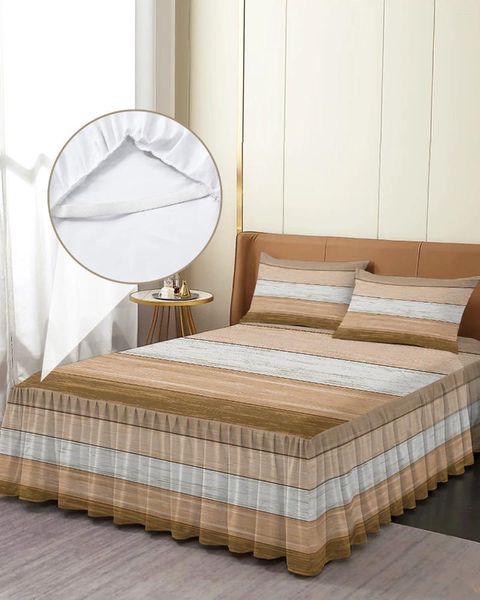 Gonna da letto Copriletto elasticizzato sfumato marrone vintage fattoria fienile con federe coprimaterasso lenzuolo