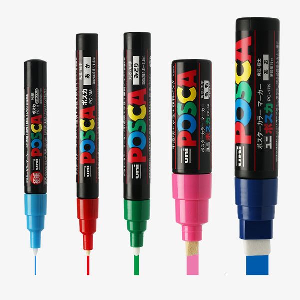 Marker Eşsiz 5 adet/Uni Posca Fırçaları Seti Her biri 1 Pen PC-1M/3M/8K/17K Boyama Pop Poster Reklam Kalemi 230408