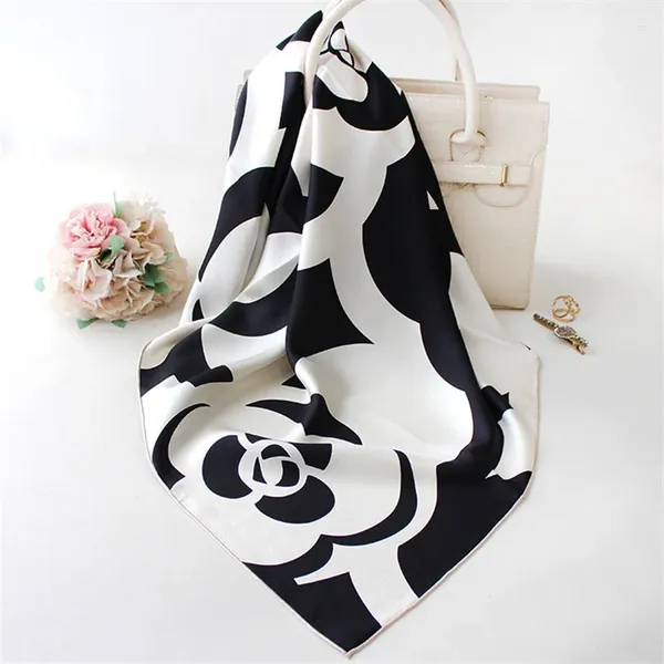 Sciarpe Sciarpa di pura seta Donna Fiori Stampa Quadrato Avvolge Fazzoletto Hijab all'ingrosso Foulard Bandana 90x90CM